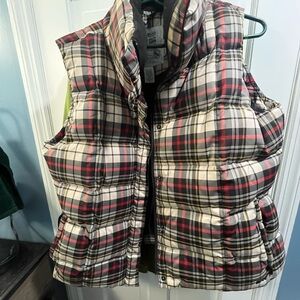 Eddie Bauer Plaid Puffer Vest - Red, Black, White